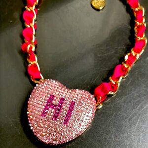 Betsey Johnson Pink rhinestone Heart Rope necklace